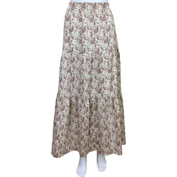 The Westside Skirt Maxi Printed Paisley  Ruffle Details Sz L Red Dark Color g24 - Picture 2 of 7